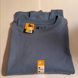 Carhartt Loose Fit Long Sleeve Tee - Light Blue with bright green on one sleeve